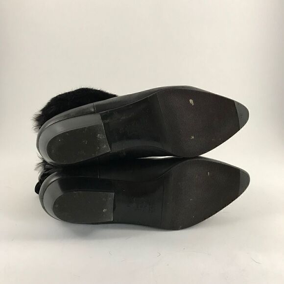 Fur-Lined Pointy Blk Leather Booties w/Bow at Back - Picture 8 of 8